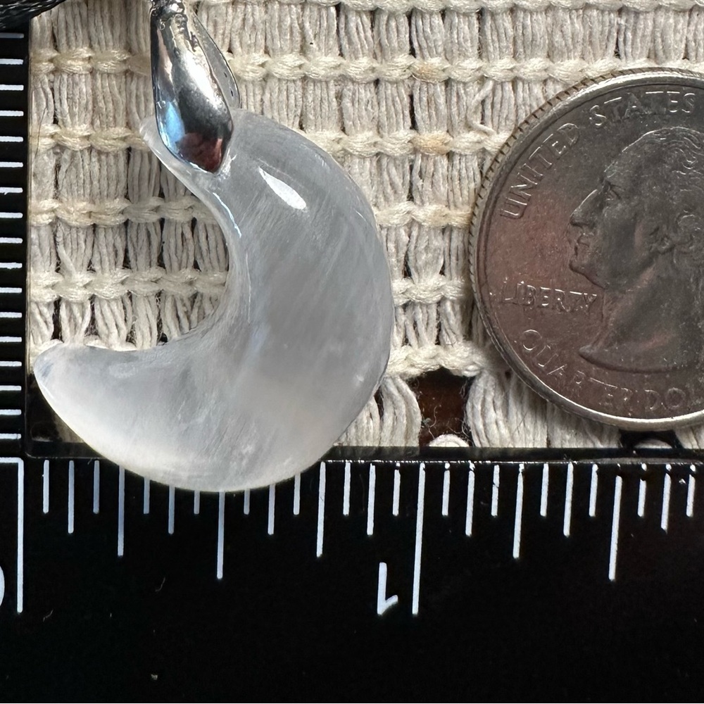 Small Selenite Crescent Moon Pendant on Black Satin Rope - Picture 7 of 7